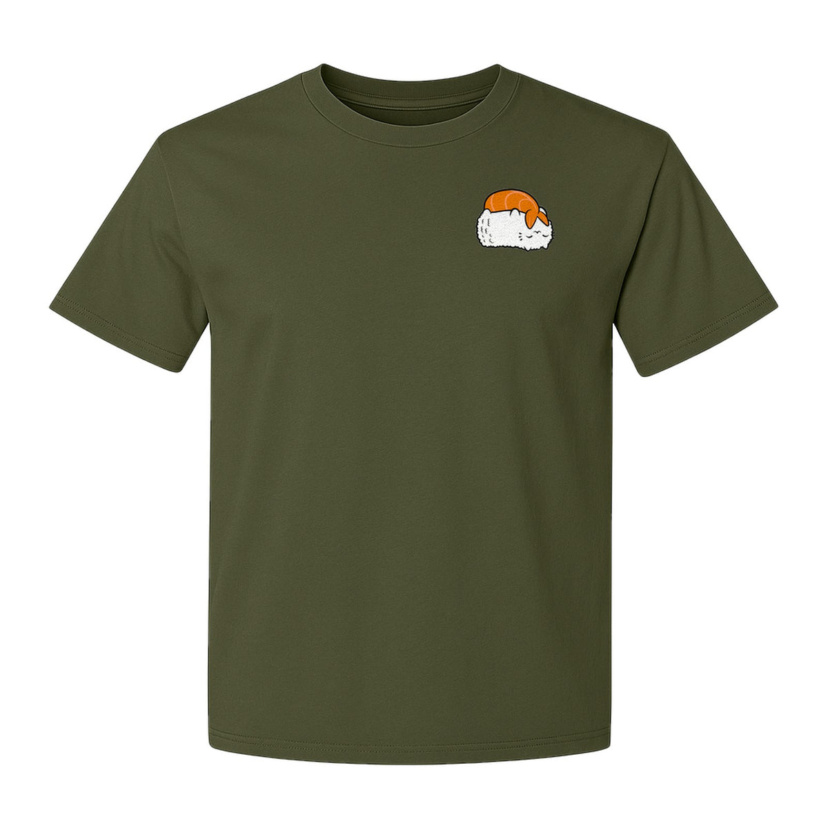 Sushi Cat T-Shirt, Kawaii Cartoon Left Chest Graphic for Japanese Food Lovers and Foodie Gifts