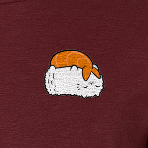 Sushi Cat T-Shirt, Kawaii Cartoon Left Chest Graphic for Japanese Food Lovers and Foodie Gifts