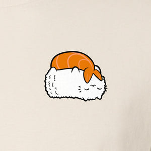 Sushi Cat T-Shirt, Kawaii Cartoon Left Chest Graphic for Japanese Food Lovers and Foodie Gifts