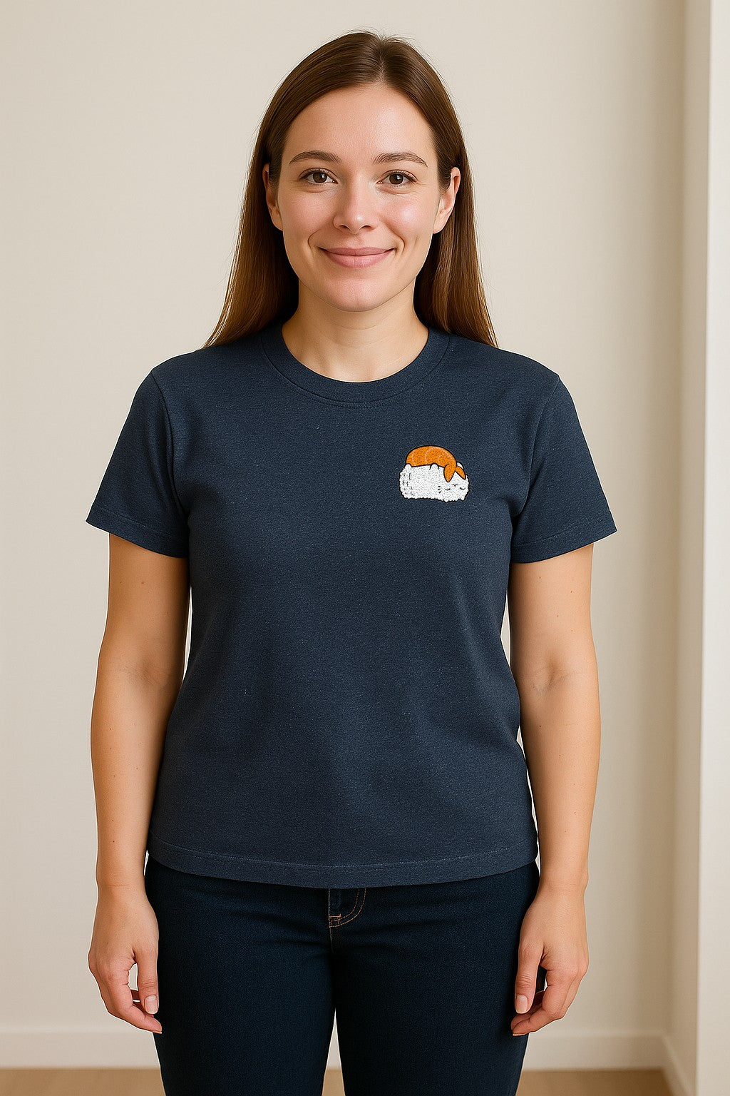 Sushi Cat T-Shirt, Kawaii Cartoon Left Chest Graphic for Japanese Food Lovers and Foodie Gifts