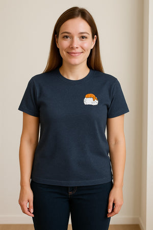 Sushi Cat T-Shirt, Kawaii Cartoon Left Chest Graphic for Japanese Food Lovers and Foodie Gifts