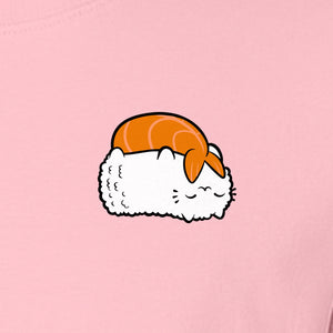 Sushi Cat T-Shirt, Kawaii Cartoon Left Chest Graphic for Japanese Food Lovers and Foodie Gifts