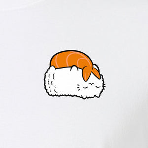 Sushi Cat T-Shirt, Kawaii Cartoon Left Chest Graphic for Japanese Food Lovers and Foodie Gifts