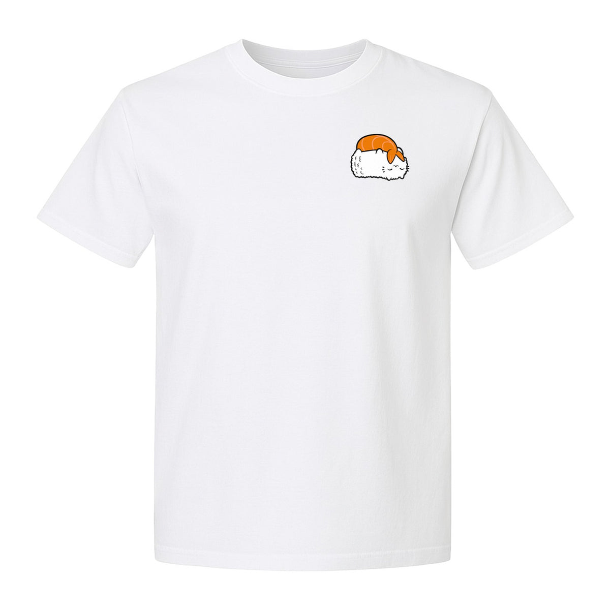 Sushi Cat T-Shirt, Kawaii Cartoon Left Chest Graphic for Japanese Food Lovers and Foodie Gifts