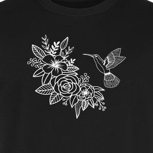 Hummingbird T-Shirt, Botanical Line Art Flower Design for Bird Watchers and Garden Lovers