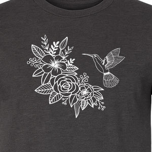 Hummingbird T-Shirt, Botanical Line Art Flower Design for Bird Watchers and Garden Lovers