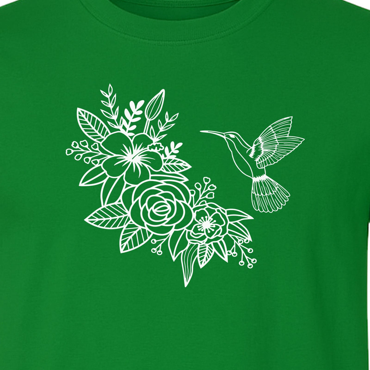 Hummingbird T-Shirt, Botanical Line Art Flower Design for Bird Watchers and Garden Lovers