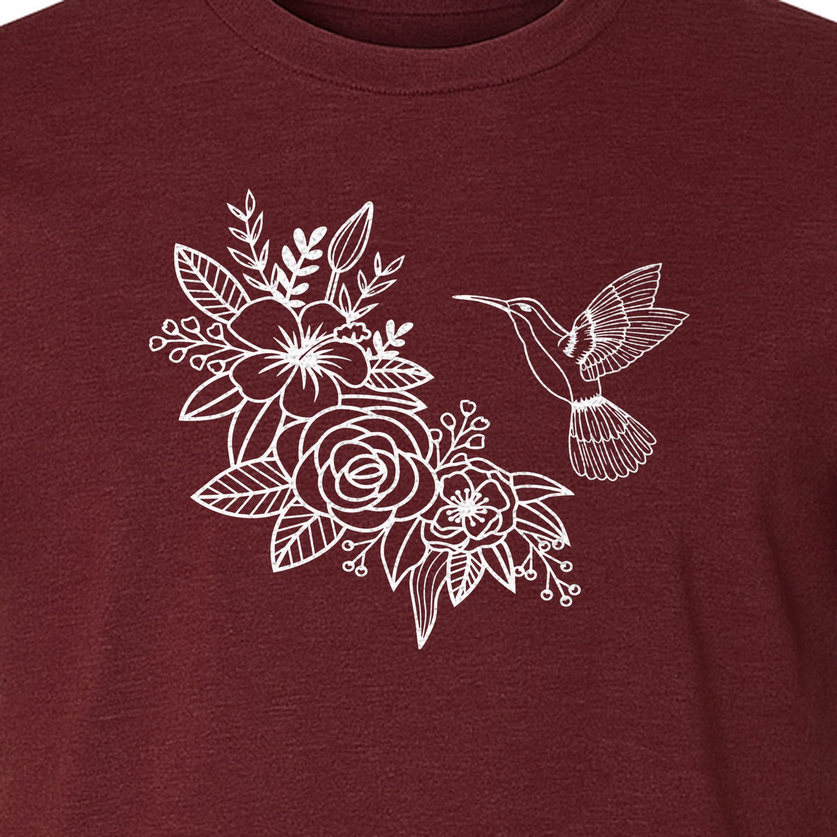 Hummingbird T-Shirt, Botanical Line Art Flower Design for Bird Watchers and Garden Lovers
