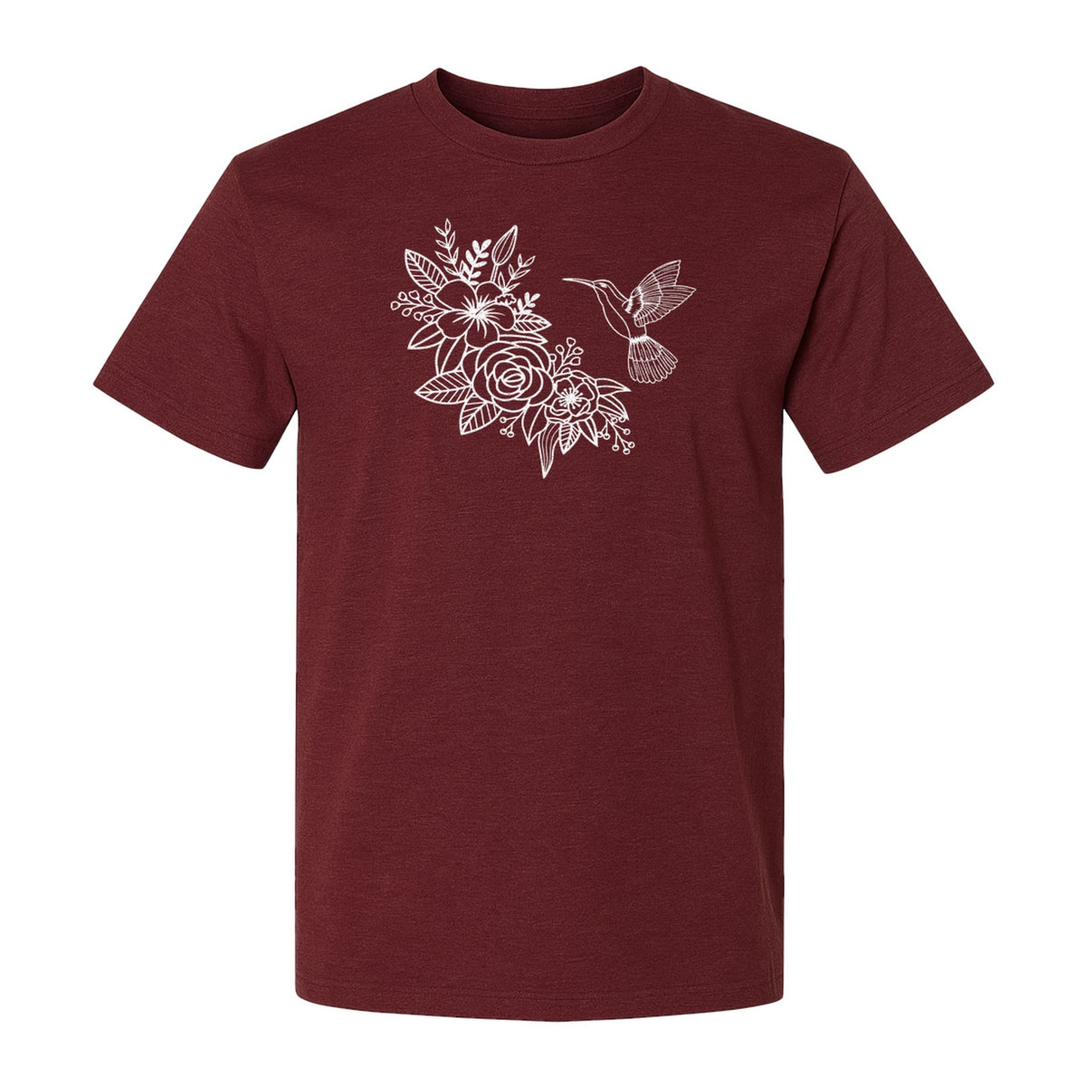 Hummingbird T-Shirt, Botanical Line Art Flower Design for Bird Watchers and Garden Lovers