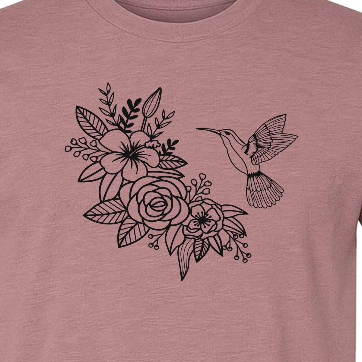 Hummingbird T-Shirt, Botanical Line Art Flower Design for Bird Watchers and Garden Lovers