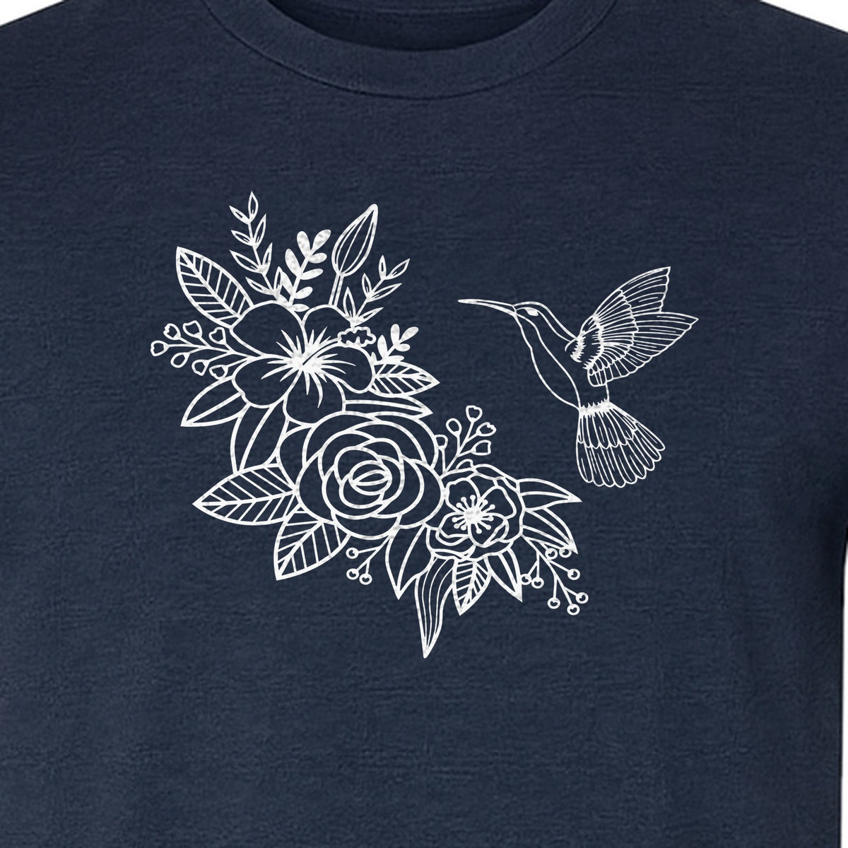 Hummingbird T-Shirt, Botanical Line Art Flower Design for Bird Watchers and Garden Lovers