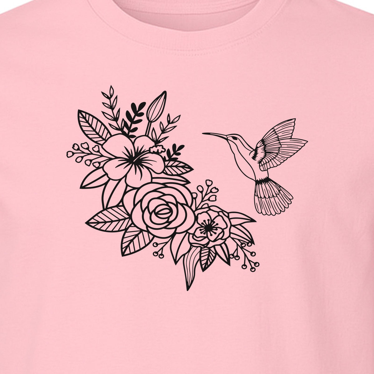 Hummingbird T-Shirt, Botanical Line Art Flower Design for Bird Watchers and Garden Lovers
