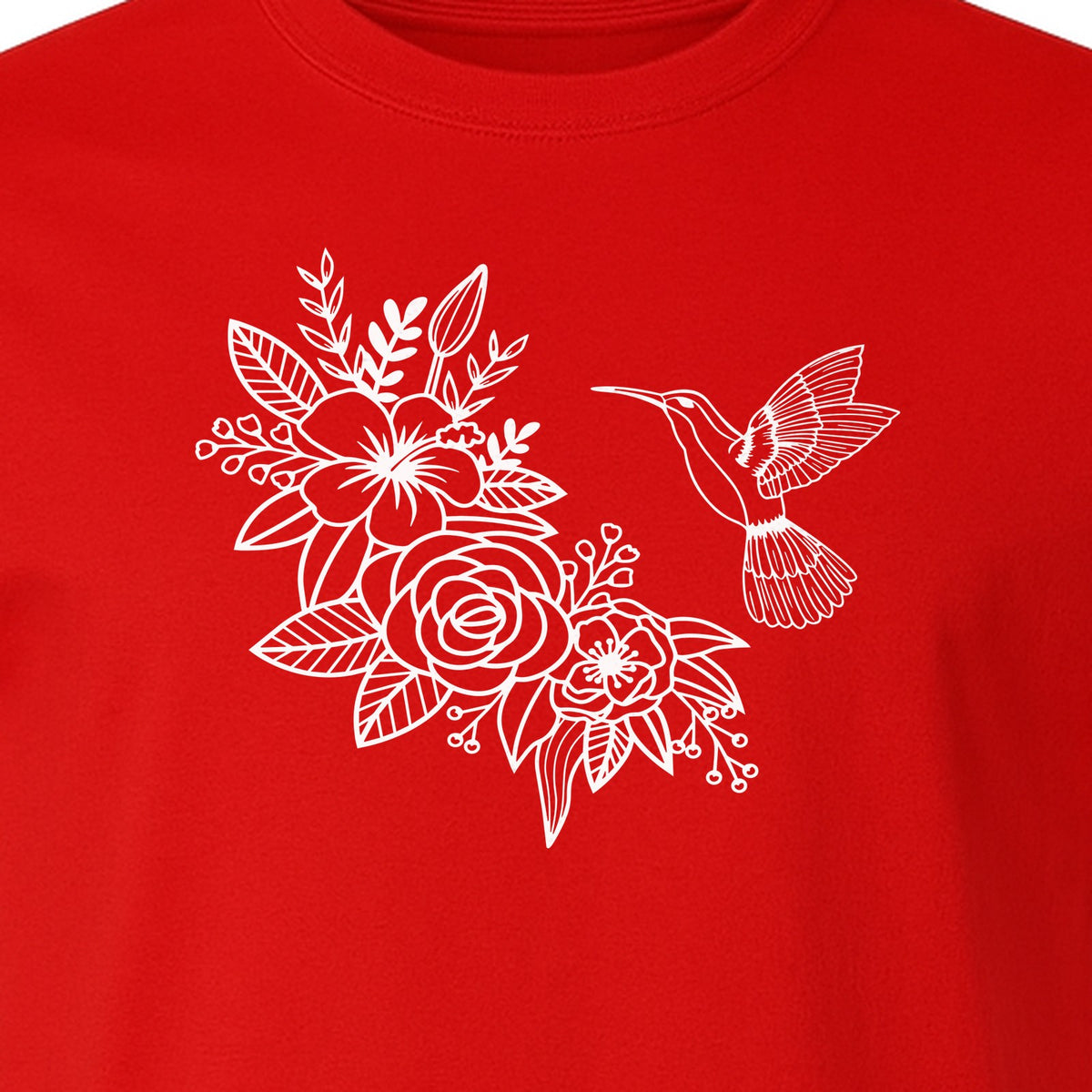 Hummingbird T-Shirt, Botanical Line Art Flower Design for Bird Watchers and Garden Lovers