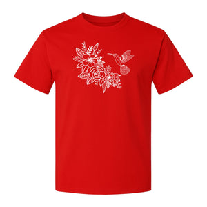 Hummingbird T-Shirt, Botanical Line Art Flower Design for Bird Watchers and Garden Lovers