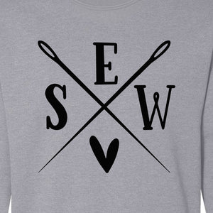 Sewing Sweatshirt, Crossed Needle Sew Heart Design for Quilters, Crafters and Stitching Lovers