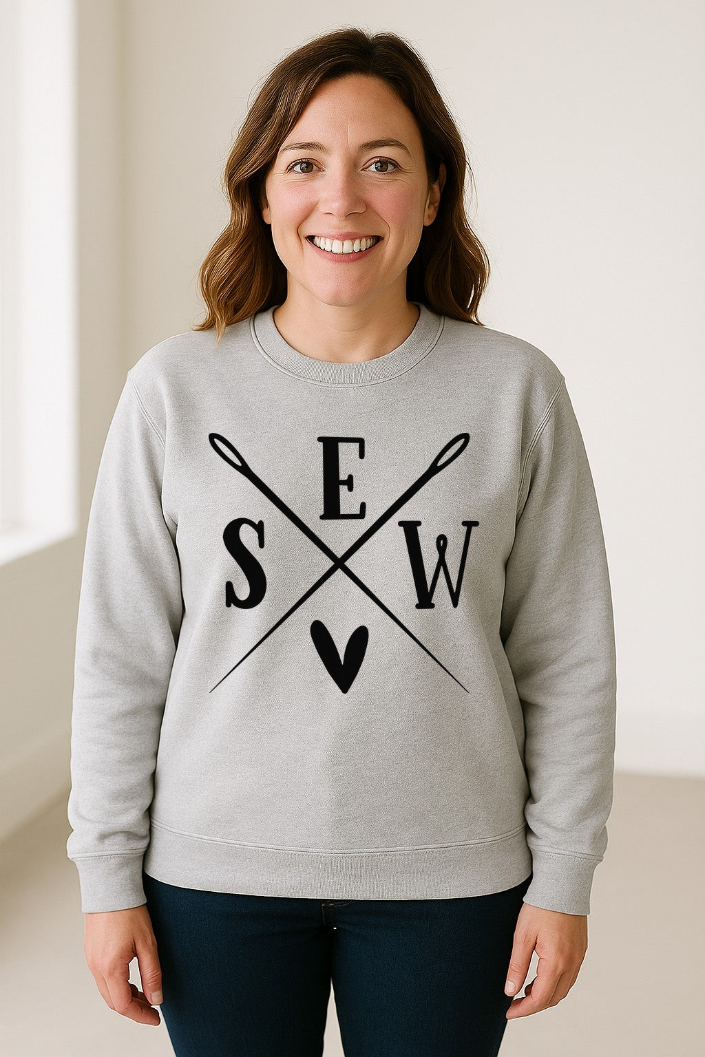 Sewing Sweatshirt, Crossed Needle Sew Heart Design for Quilters, Crafters and Stitching Lovers