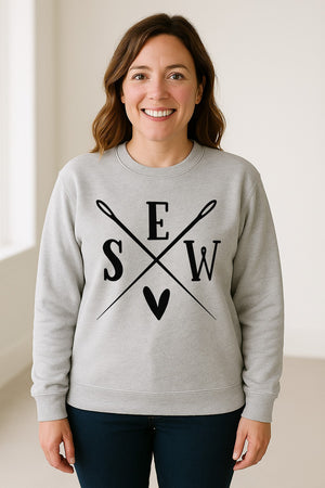 Sewing Sweatshirt, Crossed Needle Sew Heart Design for Quilters, Crafters and Stitching Lovers
