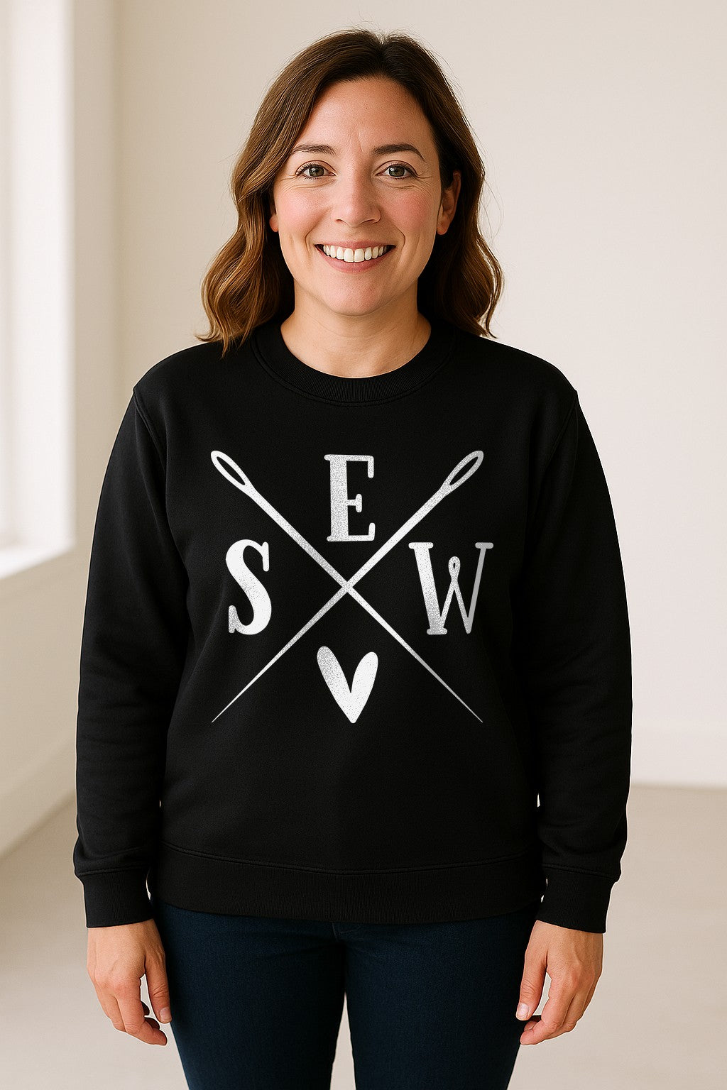Sewing Sweatshirt, Crossed Needle Sew Heart Design for Quilters, Crafters and Stitching Lovers