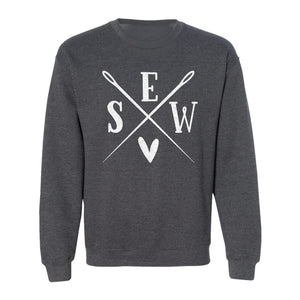 Sewing Sweatshirt, Crossed Needle Sew Heart Design for Quilters, Crafters and Stitching Lovers