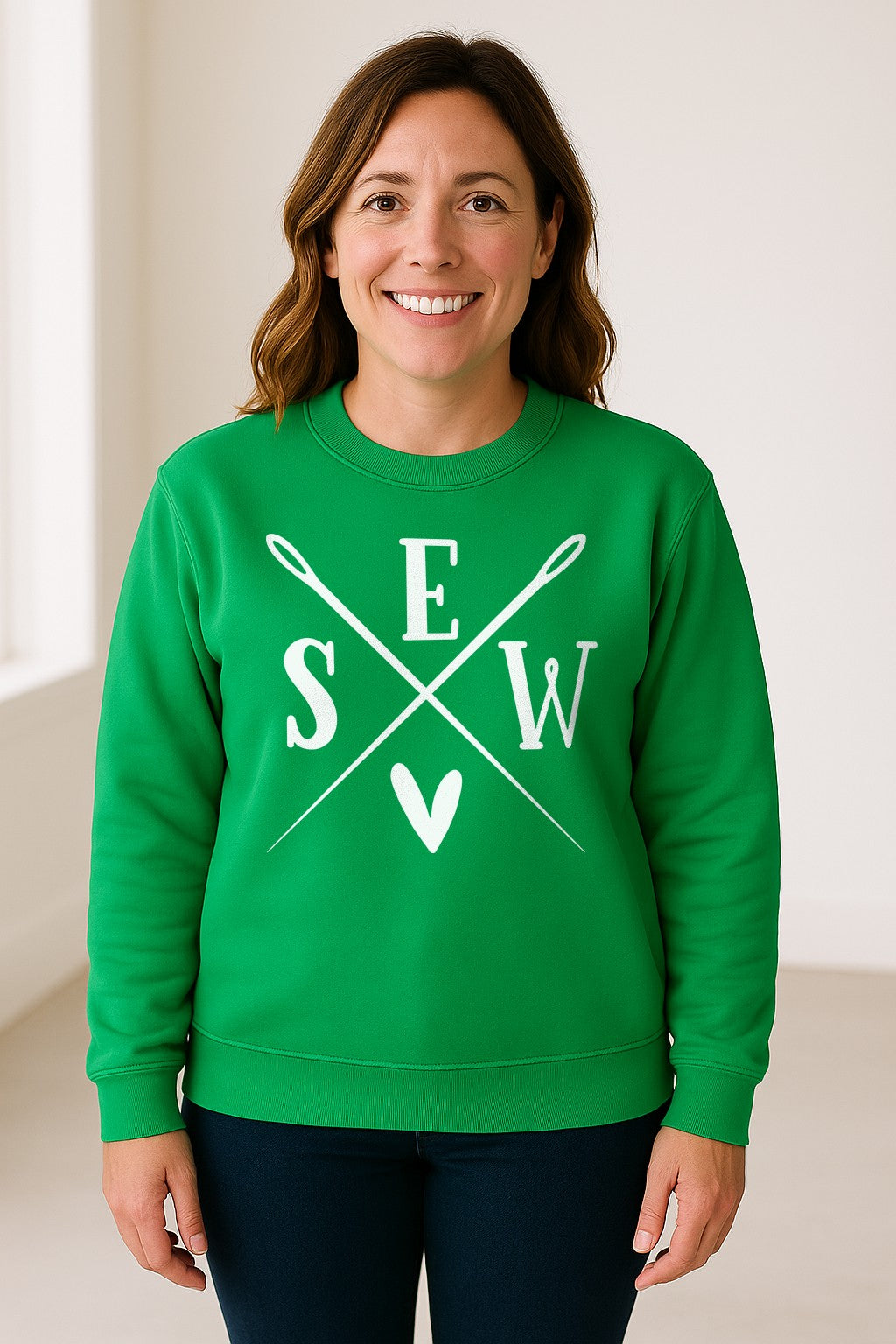Sewing Sweatshirt, Crossed Needle Sew Heart Design for Quilters, Crafters and Stitching Lovers