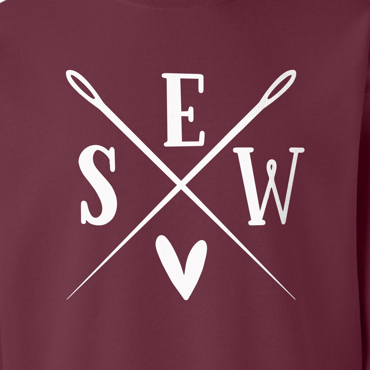 Sewing Sweatshirt, Crossed Needle Sew Heart Design for Quilters, Crafters and Stitching Lovers
