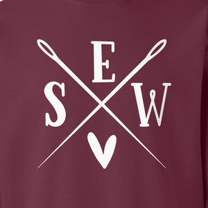 Sewing Sweatshirt, Crossed Needle Sew Heart Design for Quilters, Crafters and Stitching Lovers