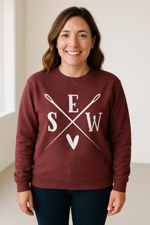 Sewing Sweatshirt, Crossed Needle Sew Heart Design for Quilters, Crafters and Stitching Lovers