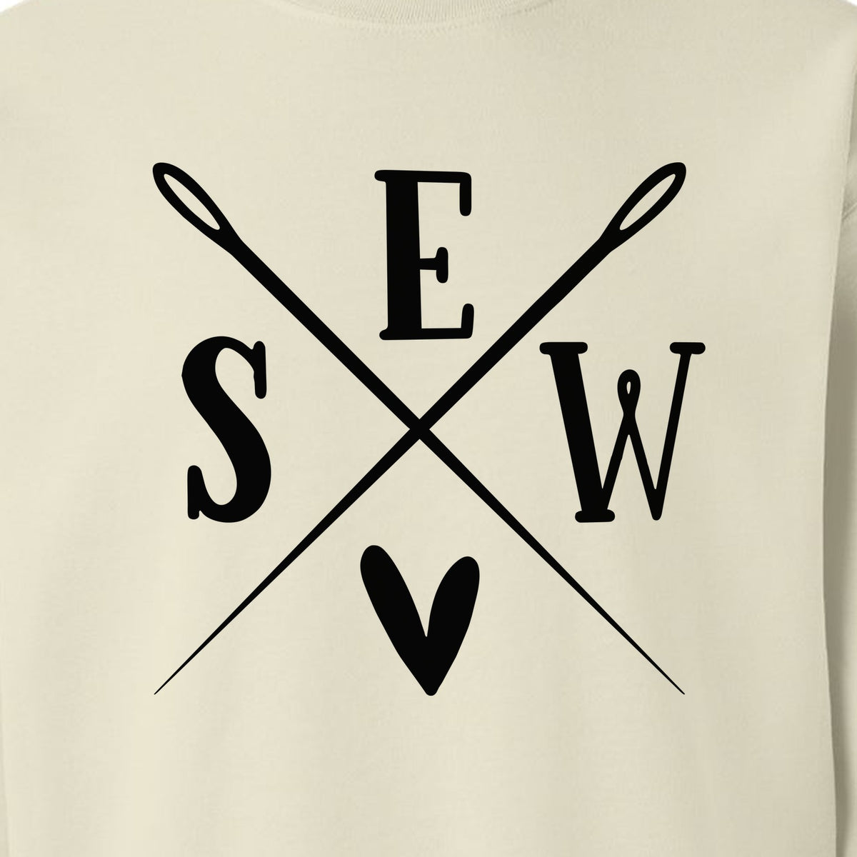 Sewing Sweatshirt, Crossed Needle Sew Heart Design for Quilters, Crafters and Stitching Lovers