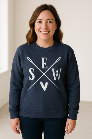Sewing Sweatshirt, Crossed Needle Sew Heart Design for Quilters, Crafters and Stitching Lovers