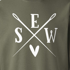 Sewing Sweatshirt, Crossed Needle Sew Heart Design for Quilters, Crafters and Stitching Lovers