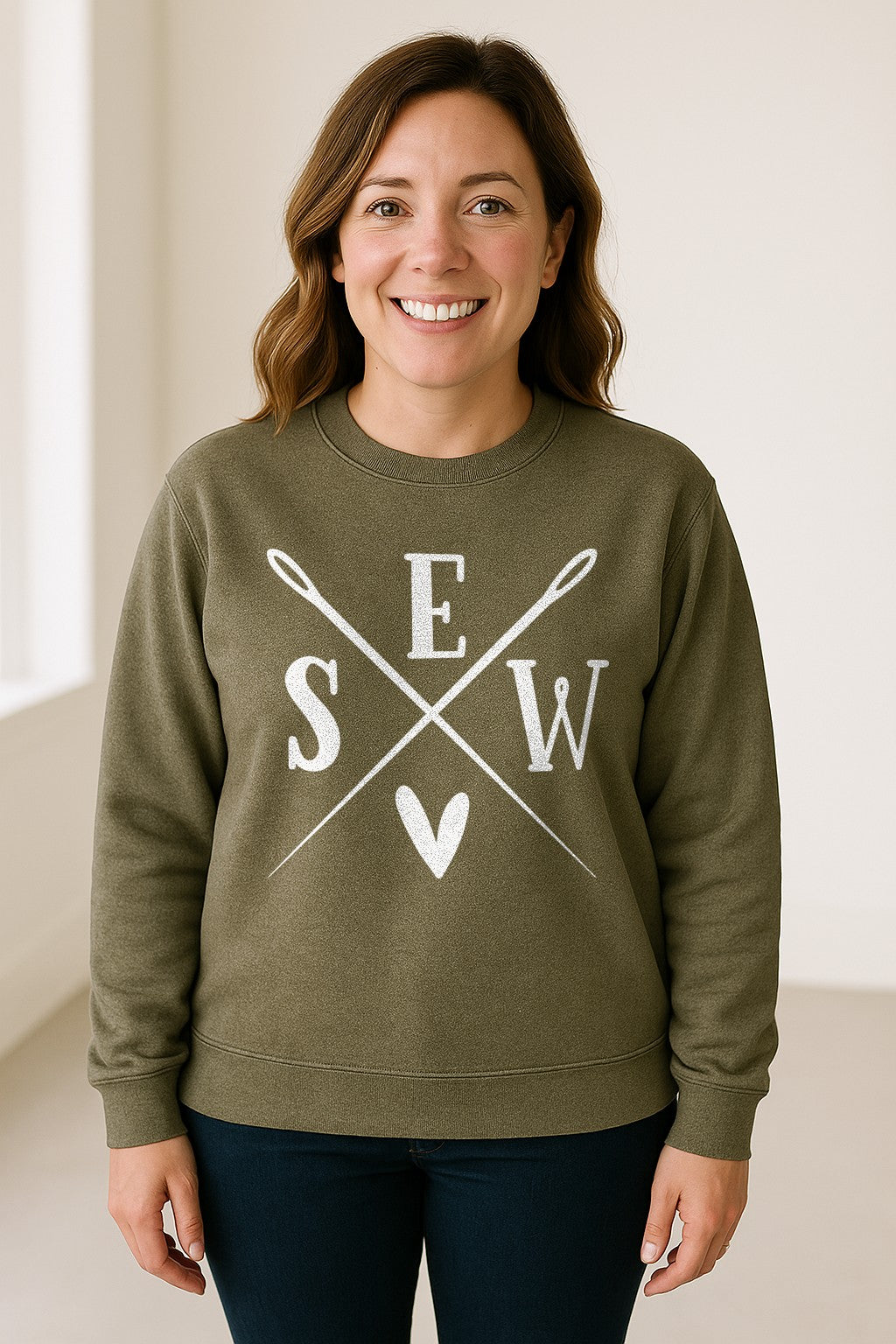 Sewing Sweatshirt, Crossed Needle Sew Heart Design for Quilters, Crafters and Stitching Lovers