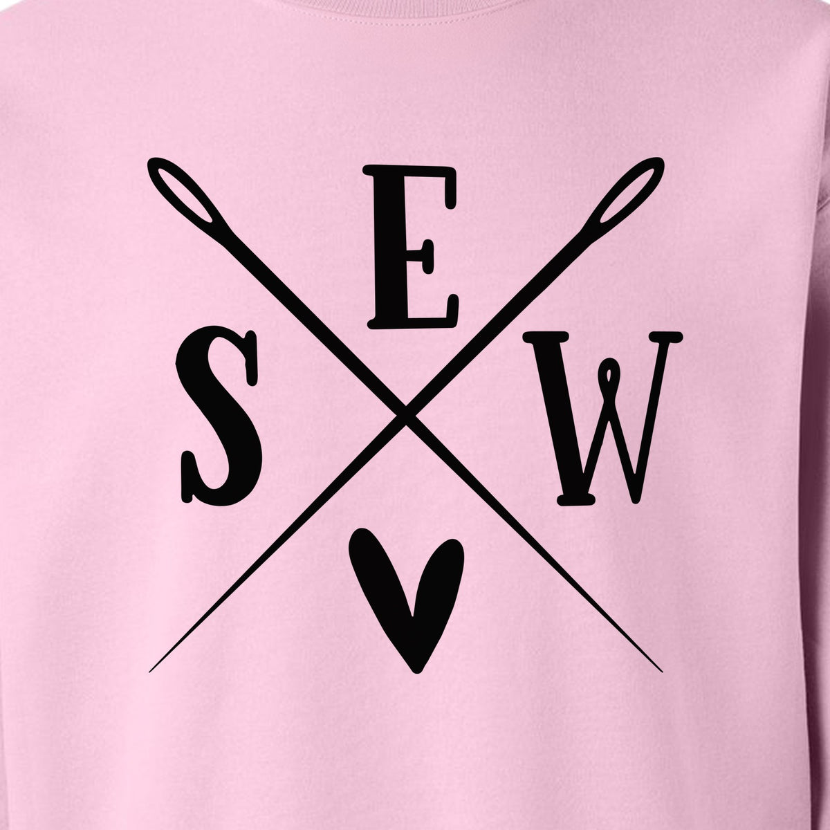 Sewing Sweatshirt, Crossed Needle Sew Heart Design for Quilters, Crafters and Stitching Lovers