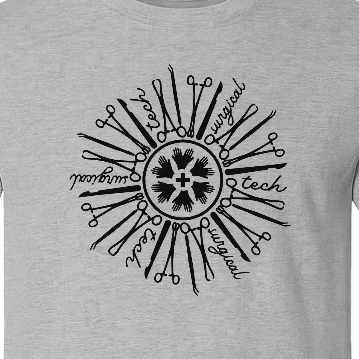 Surgical Tech T-Shirt, White Instrument Circle Design for Operating Room Technologists