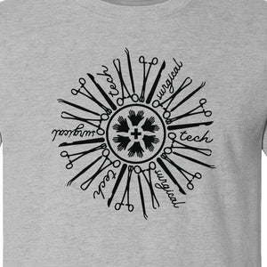 Surgical Tech T-Shirt, White Instrument Circle Design for Operating Room Technologists