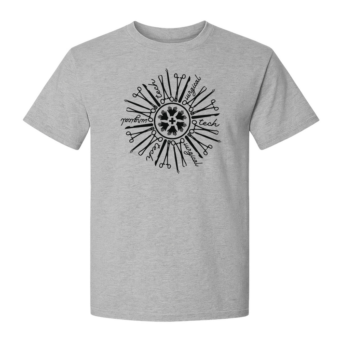 Surgical Tech T-Shirt, White Instrument Circle Design for Operating Room Technologists