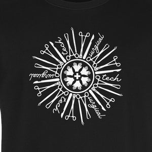 Surgical Tech T-Shirt, White Instrument Circle Design for Operating Room Technologists