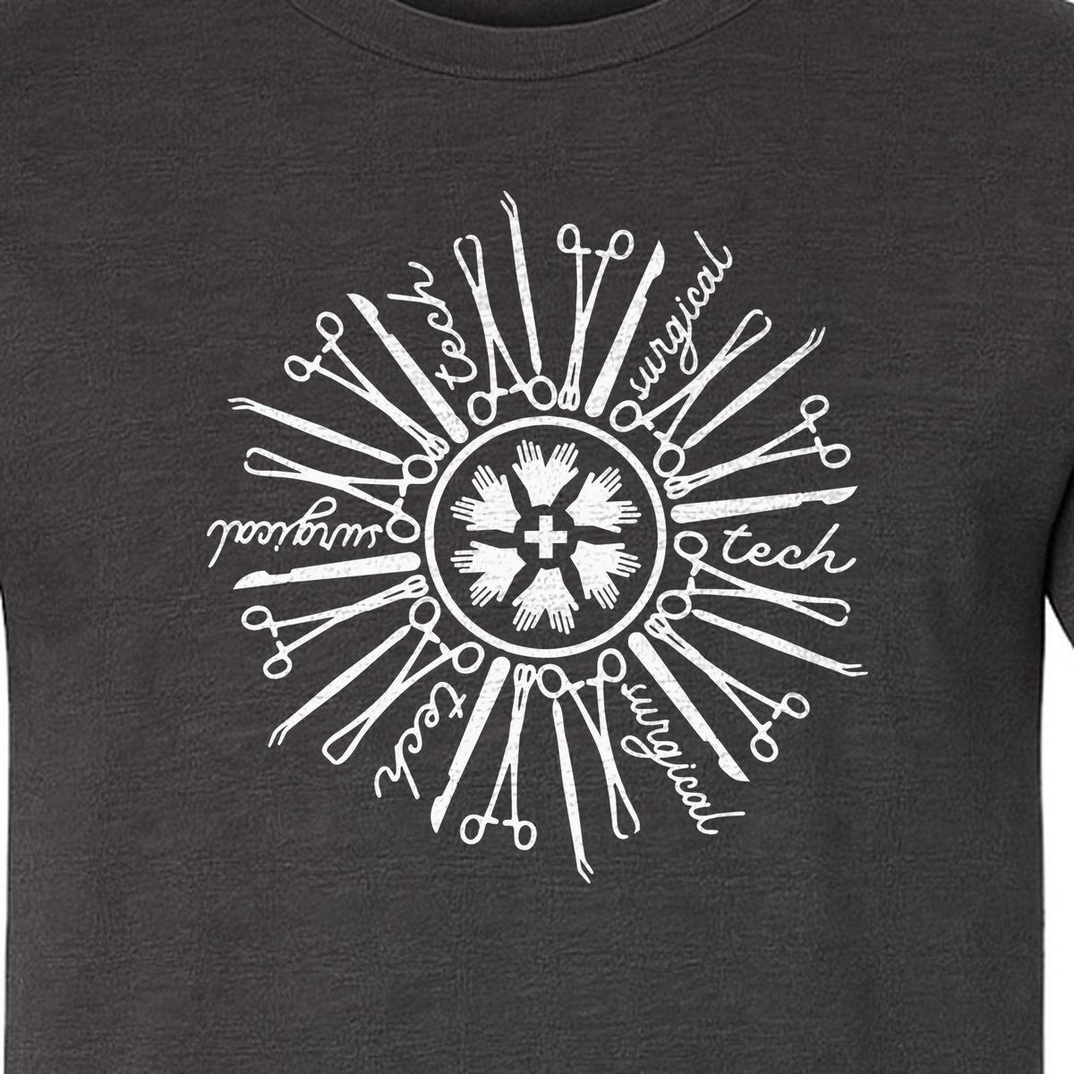 Surgical Tech T-Shirt, White Instrument Circle Design for Operating Room Technologists