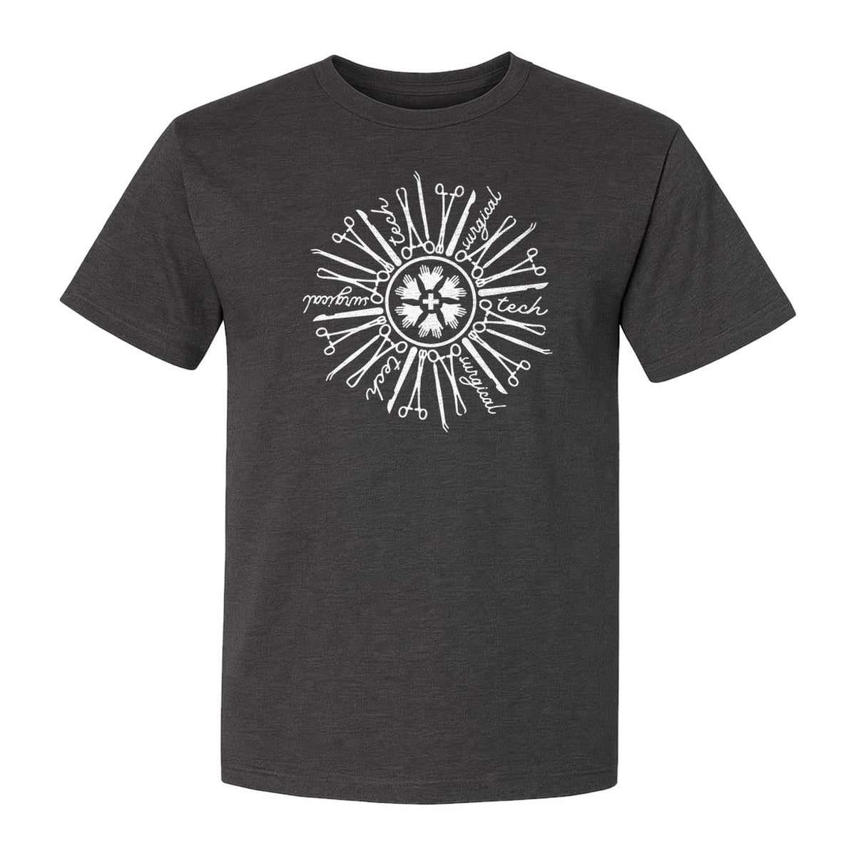 Surgical Tech T-Shirt, White Instrument Circle Design for Operating Room Technologists