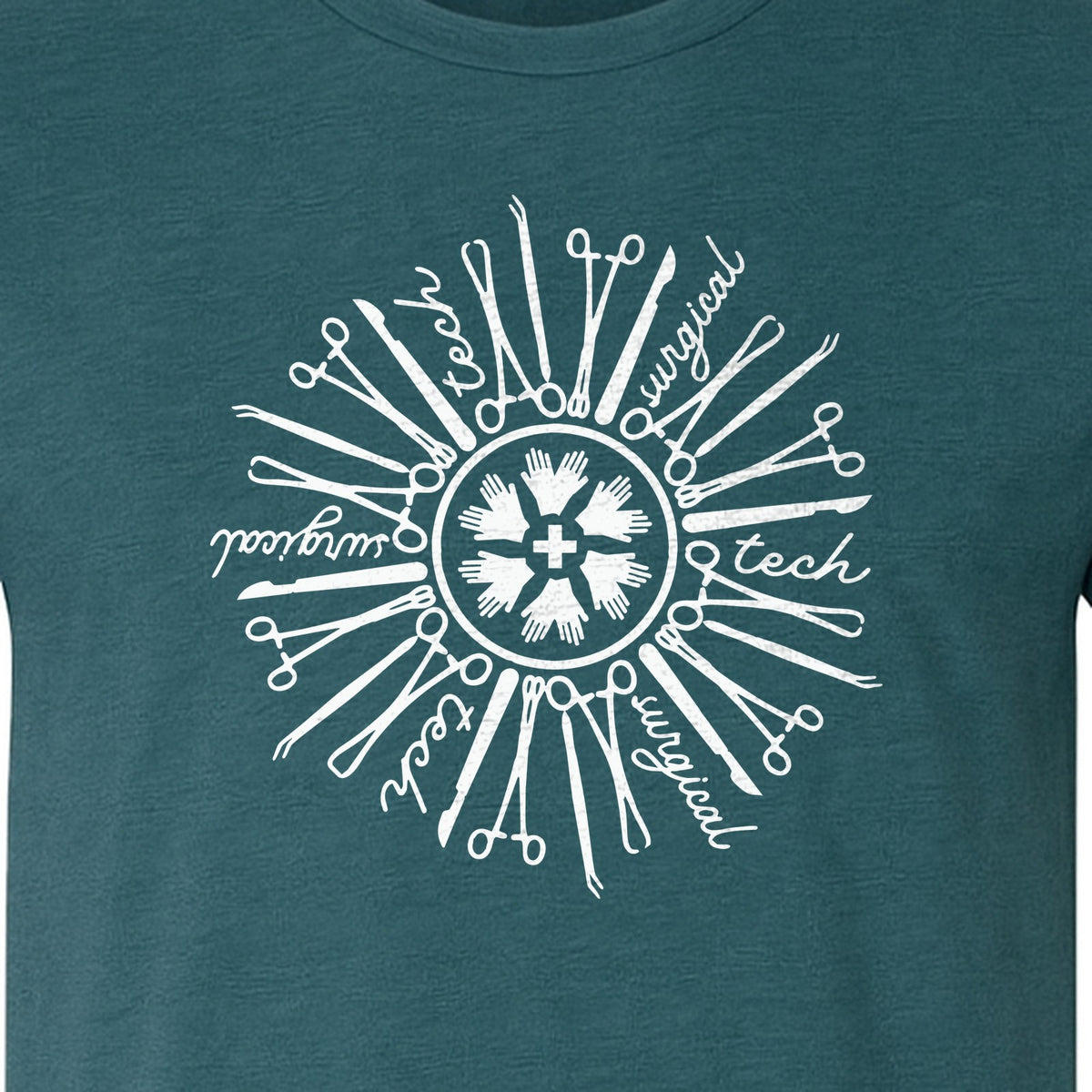 Surgical Tech T-Shirt, White Instrument Circle Design for Operating Room Technologists