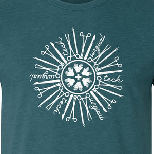 Surgical Tech T-Shirt, White Instrument Circle Design for Operating Room Technologists