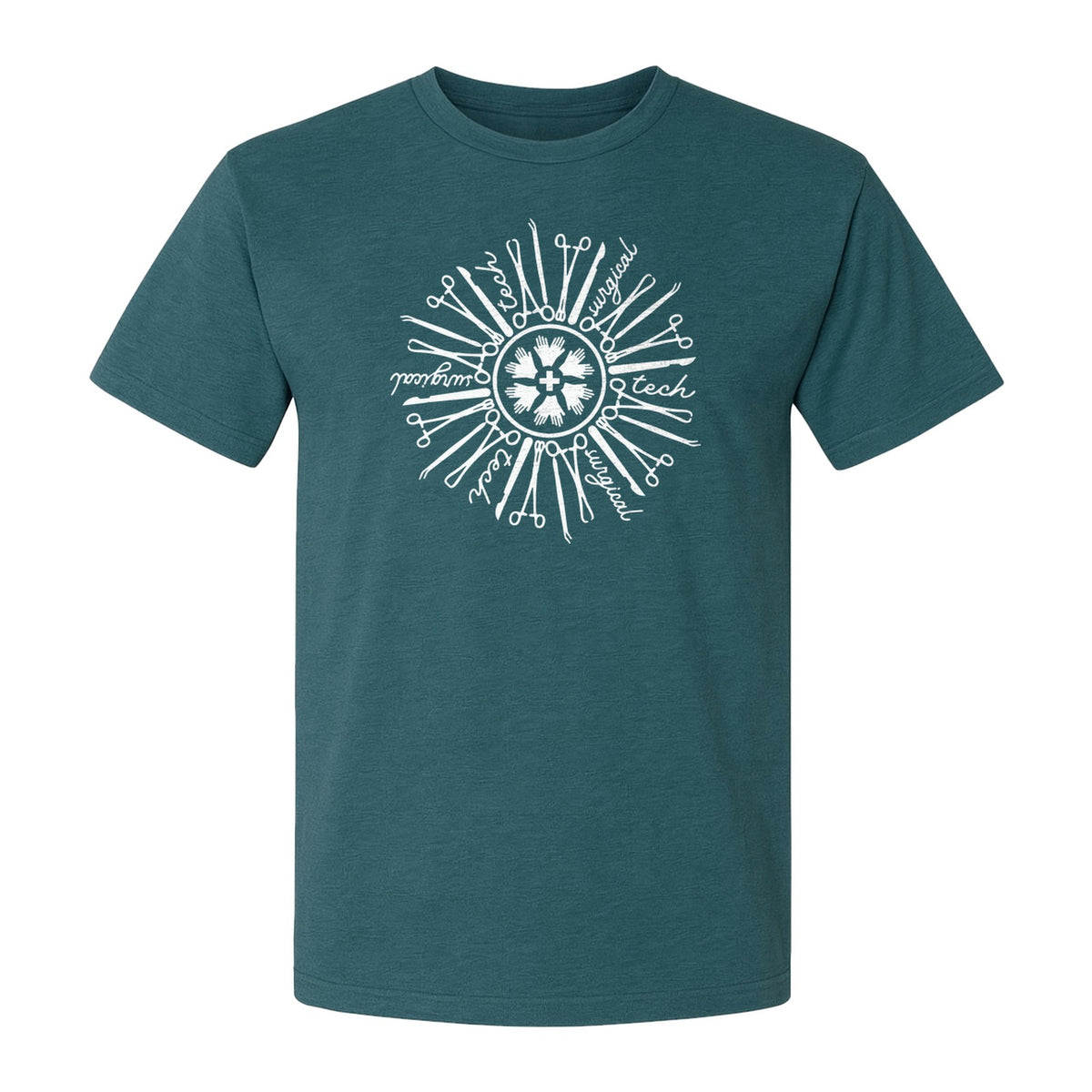 Surgical Tech T-Shirt, White Instrument Circle Design for Operating Room Technologists