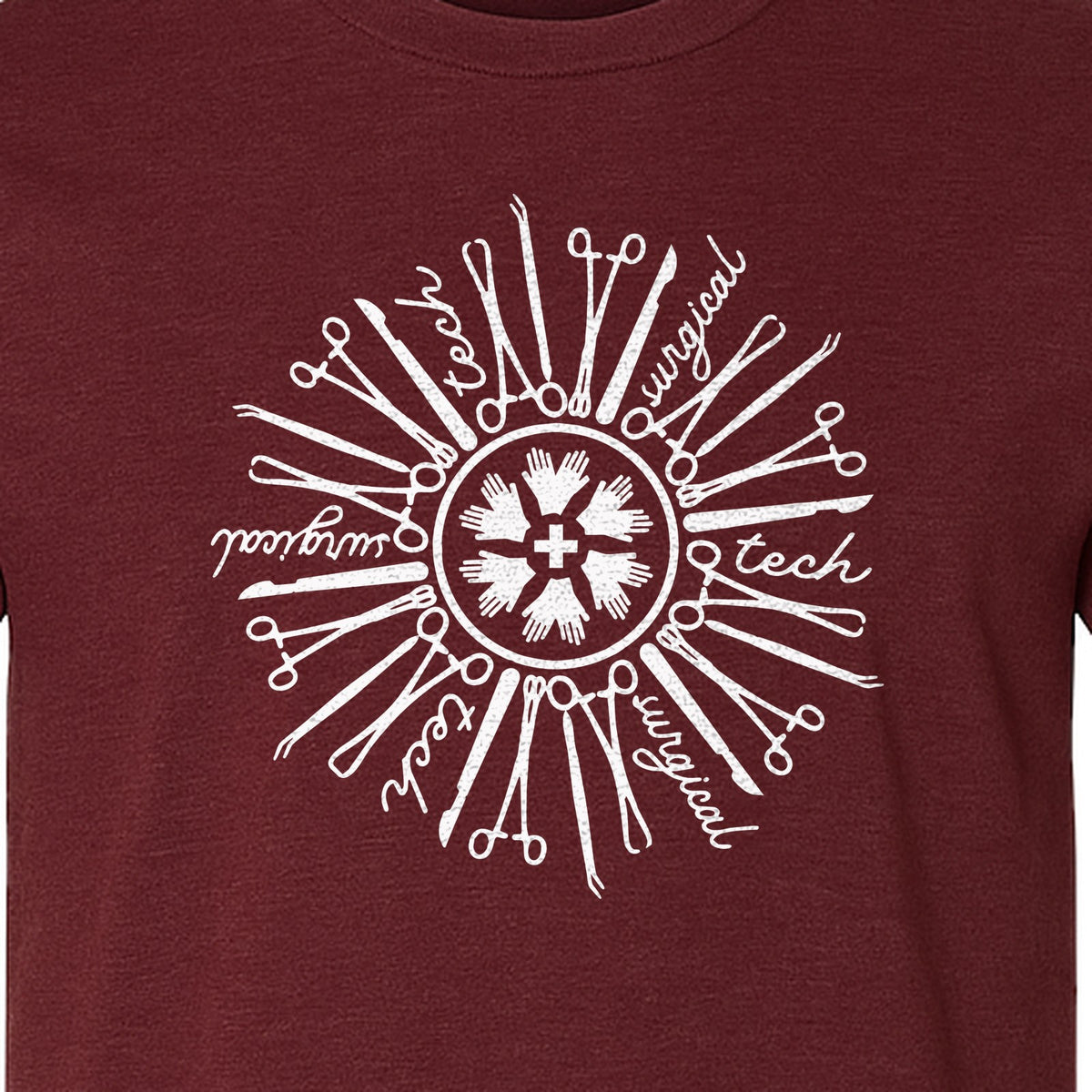Surgical Tech T-Shirt, White Instrument Circle Design for Operating Room Technologists