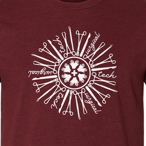 Surgical Tech T-Shirt, White Instrument Circle Design for Operating Room Technologists