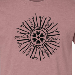 Surgical Tech T-Shirt, White Instrument Circle Design for Operating Room Technologists