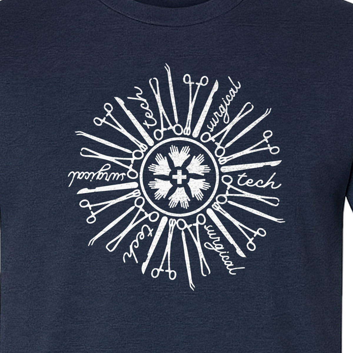 Surgical Tech T-Shirt, White Instrument Circle Design for Operating Room Technologists
