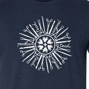 Surgical Tech T-Shirt, White Instrument Circle Design for Operating Room Technologists