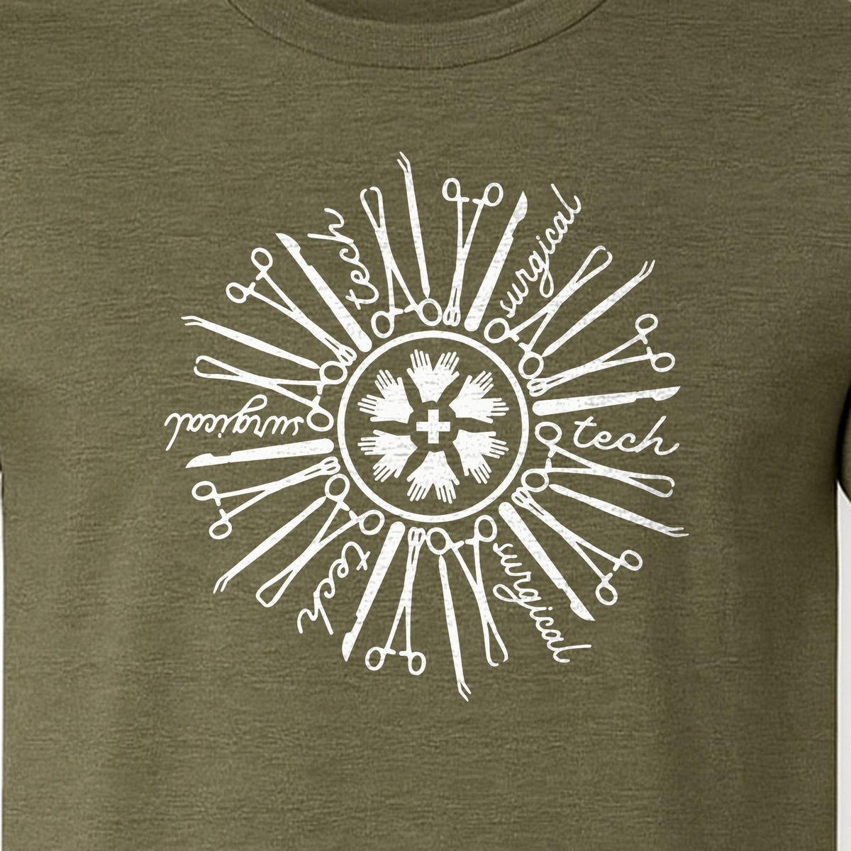 Surgical Tech T-Shirt, White Instrument Circle Design for Operating Room Technologists