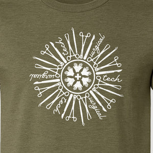 Surgical Tech T-Shirt, White Instrument Circle Design for Operating Room Technologists