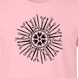 Surgical Tech T-Shirt, White Instrument Circle Design for Operating Room Technologists