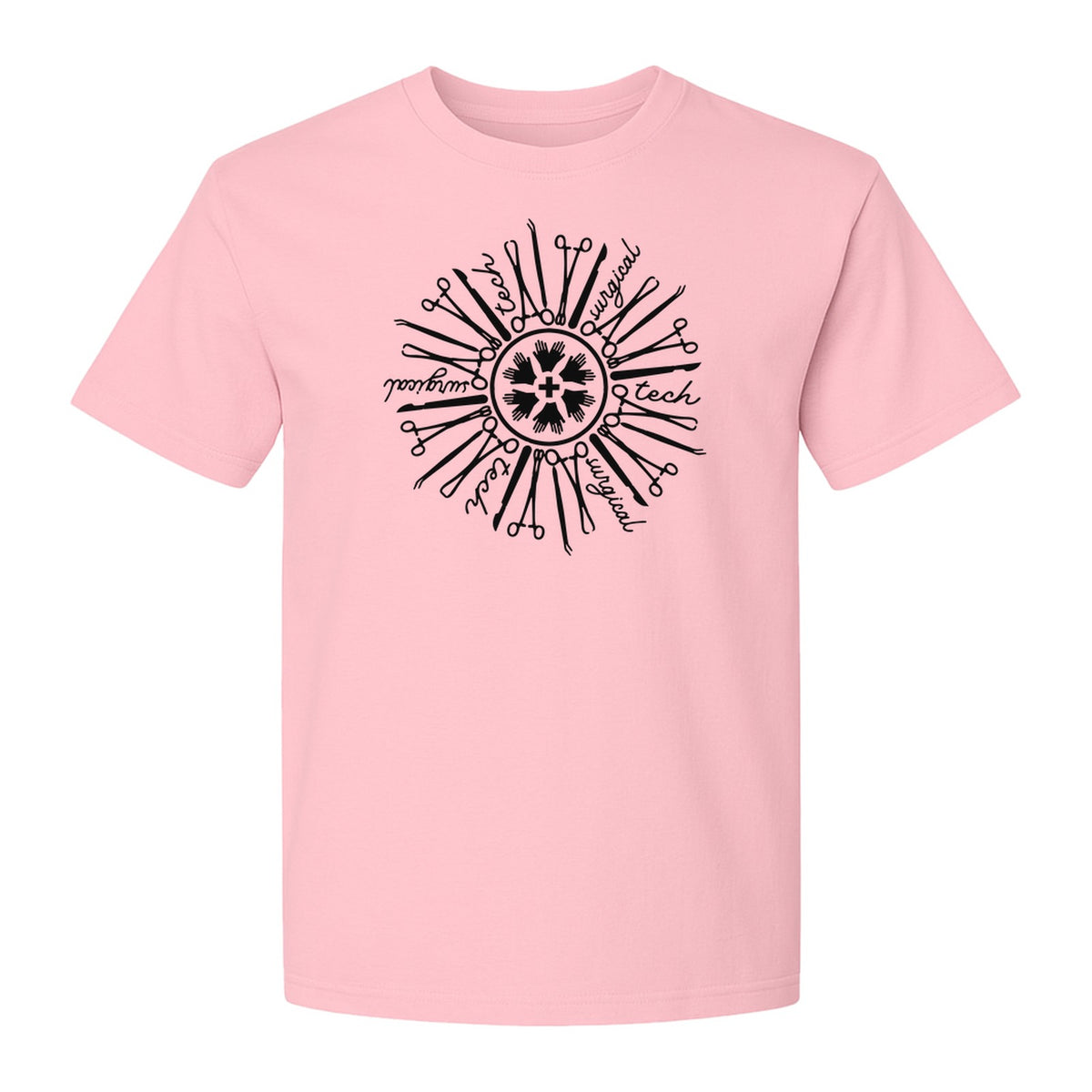 Surgical Tech T-Shirt, White Instrument Circle Design for Operating Room Technologists